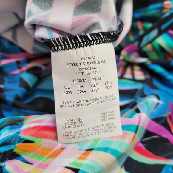 Swim Solutions Plus Size High Neck Tie-Waist Tankini Fiesta Fronds NWT US 20W - Picture 11 of 11